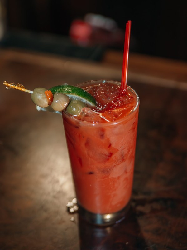 Bloody Mary with olives and lime