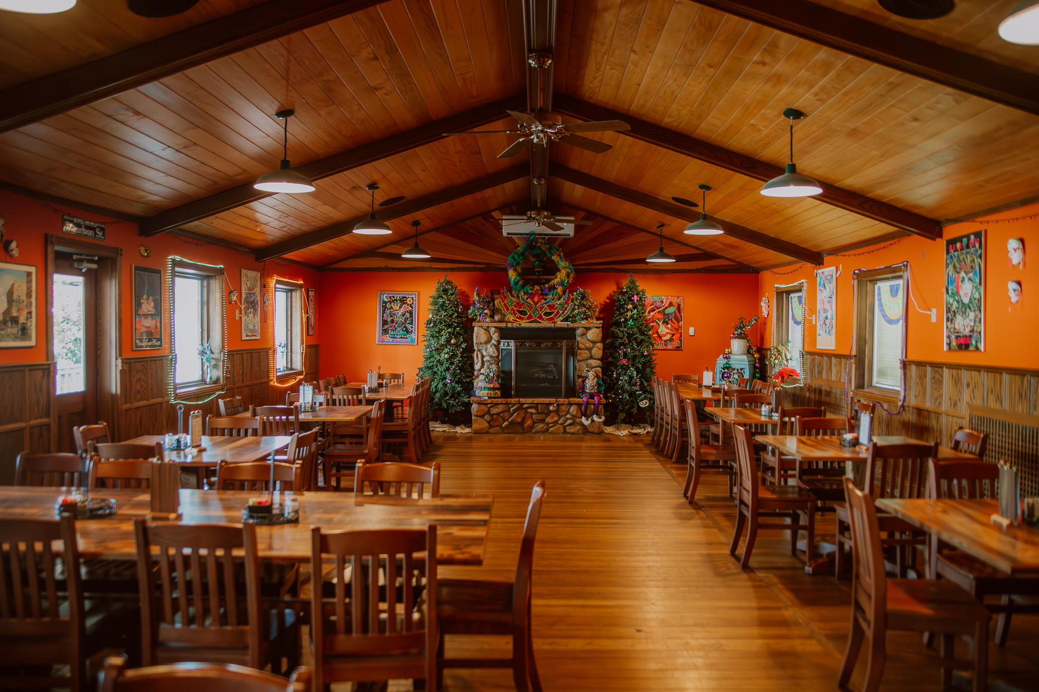 Mardi Gras decorations in a private dining room